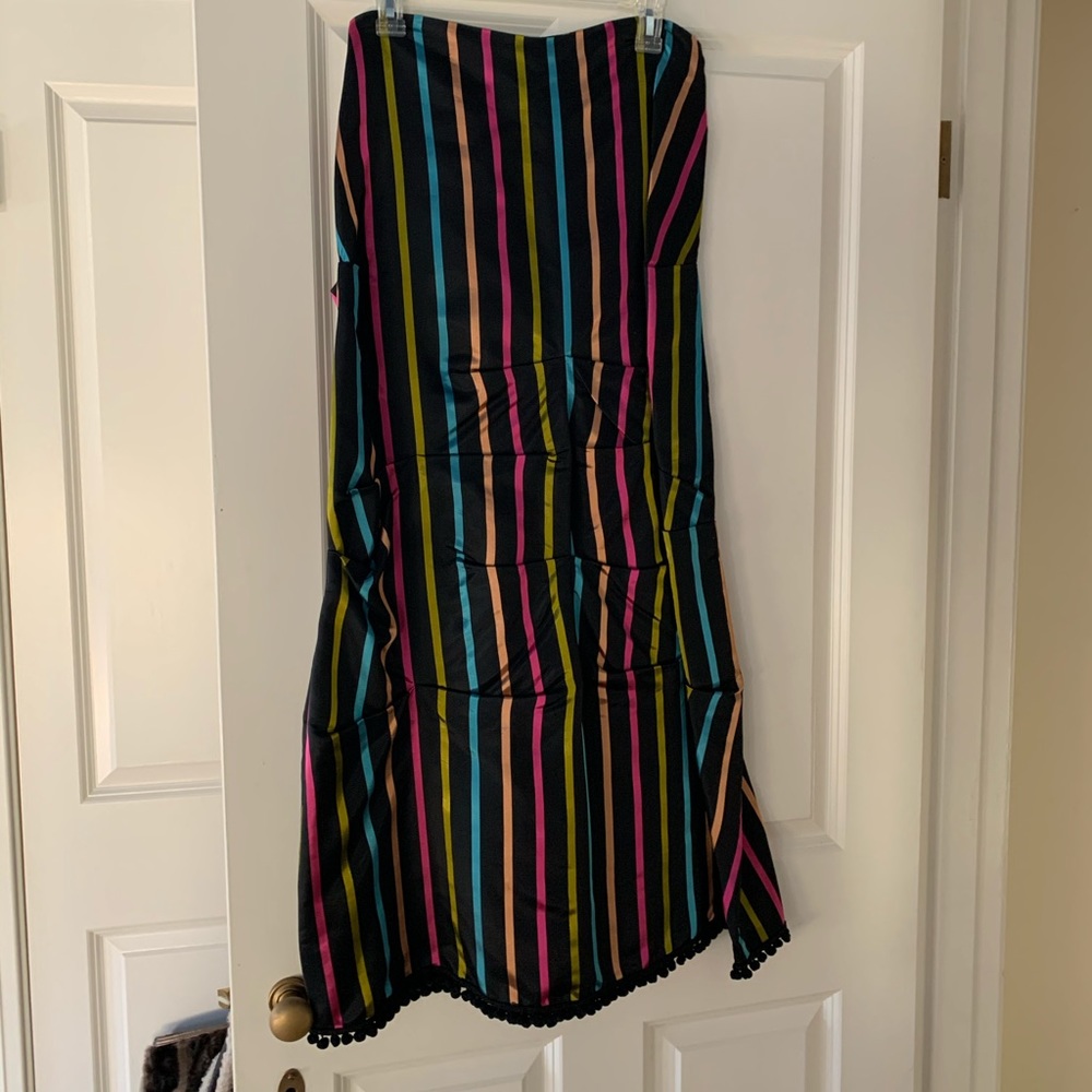 Multi color striped long taffeta style skirt